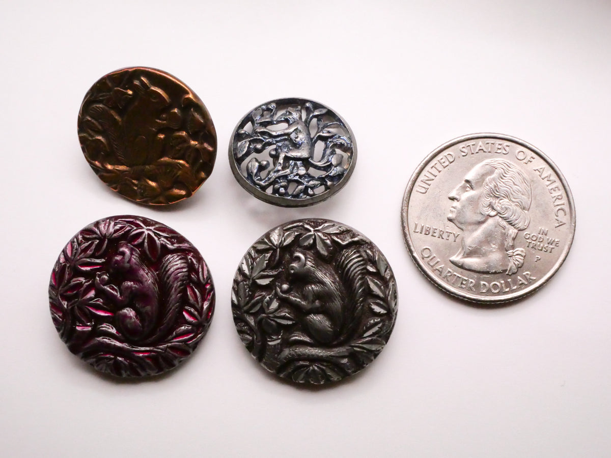 Squirrel Branch Acorn Metal Victorian Picture Button Various 18-23mm