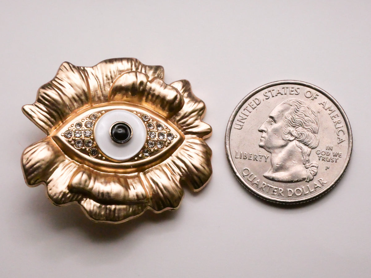 Eye Flower Petals Rhinestone Enamel Metal Large Button 33x37mm