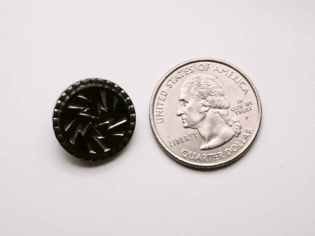 Lightening Bolt Silver Luster Black Glass Vintage Button 18mm