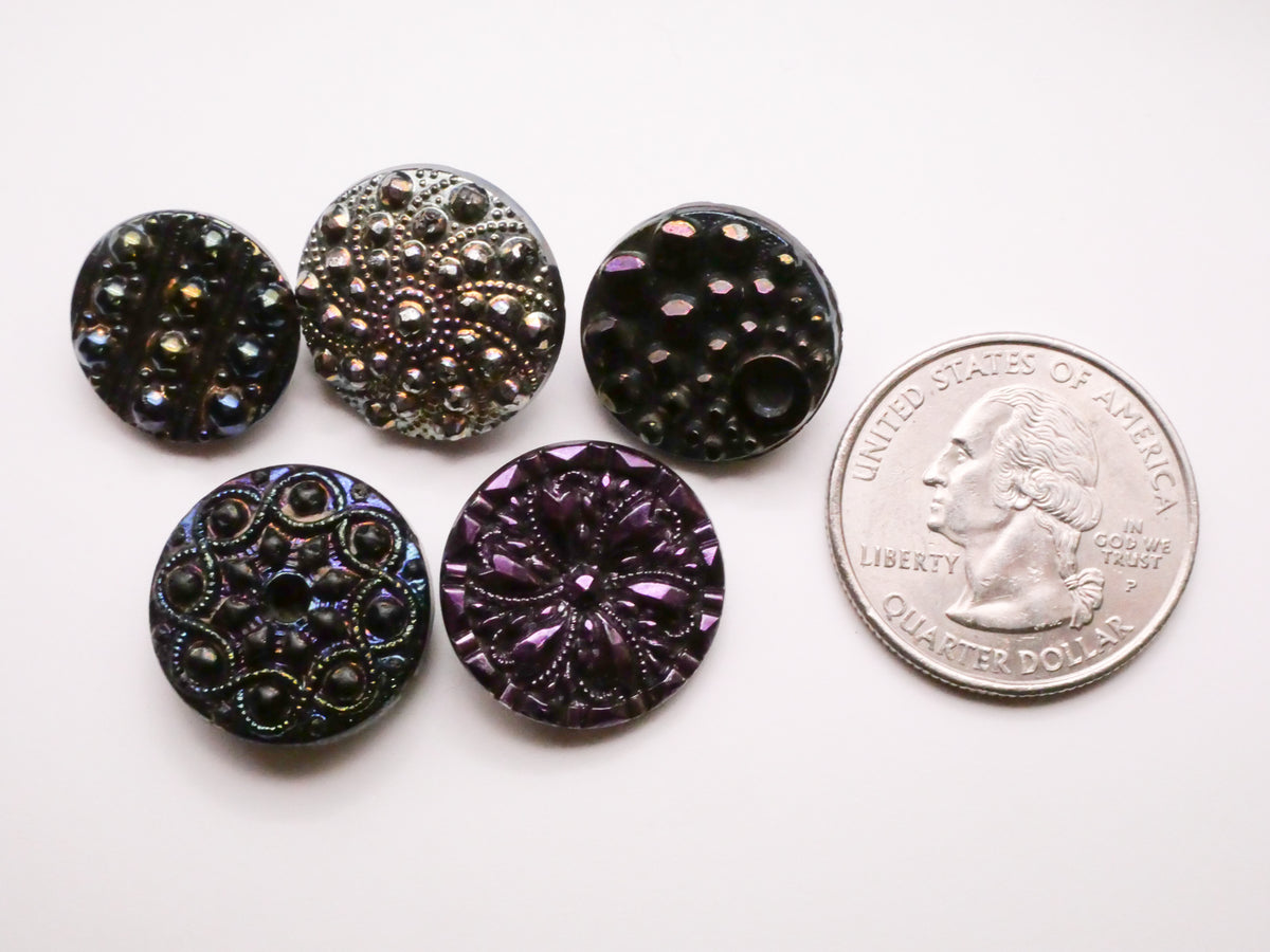Outer Space Steel-Cut Look Luster Antique Black Glass Button Various 16-18mm