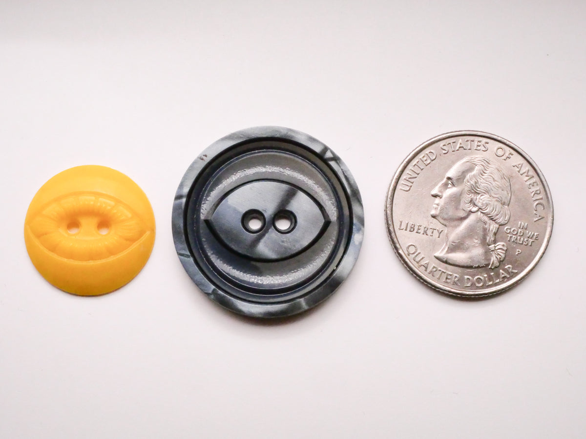 Eye Shape Yellow or Blue Vintage Plastic Button Various 19-28mm