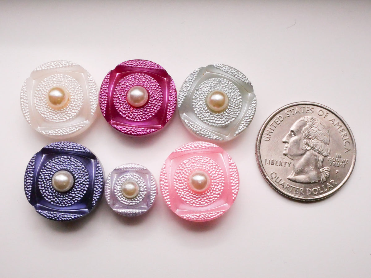 Pastel Pearlized Plastic Pearl Center Vintage Button Various 13-19mm