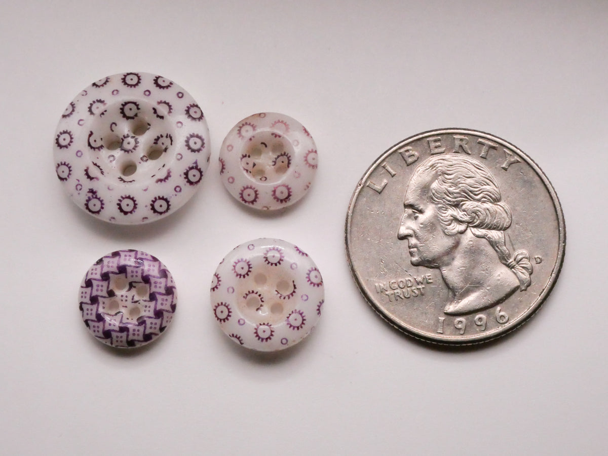 Calico Patterns Purple Antique China Button Various 11-17mm