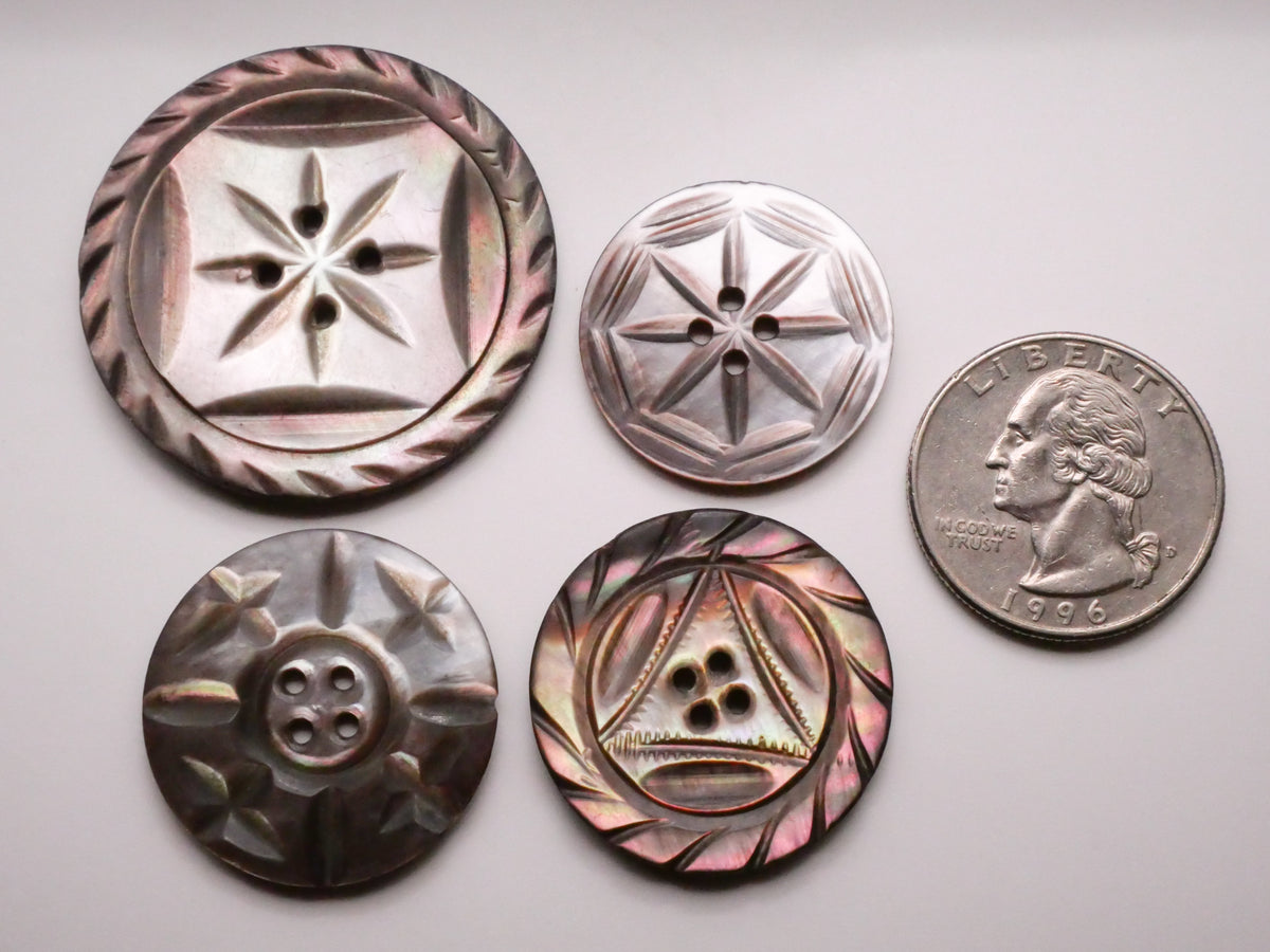 Smoky Mother of Pearl Carved Antique Button Various 25-38mm
