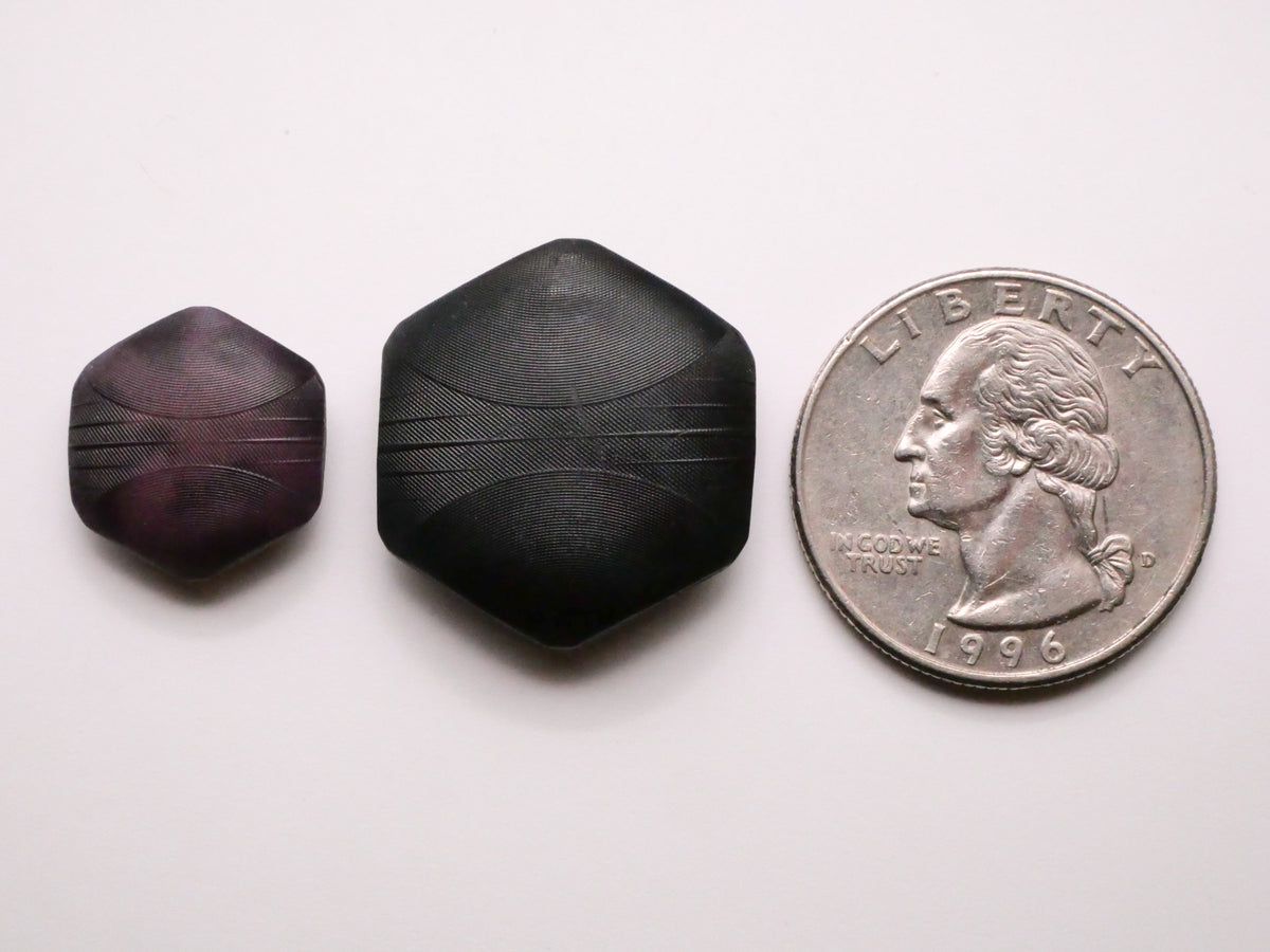 Hexagon Shape Pressed Design Purple or Black Vegetable Ivory Button Various 16-23mm