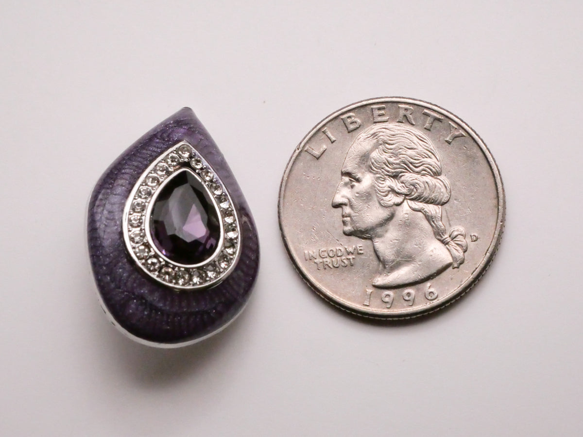 Droplet Teardrop Purple Enamel Rhinestone Metal Button 19x28mm