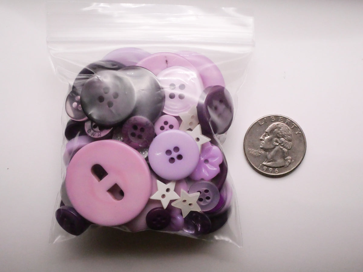 Purple Shades and Stars Plastic 50g Set of Buttons 9-31mm