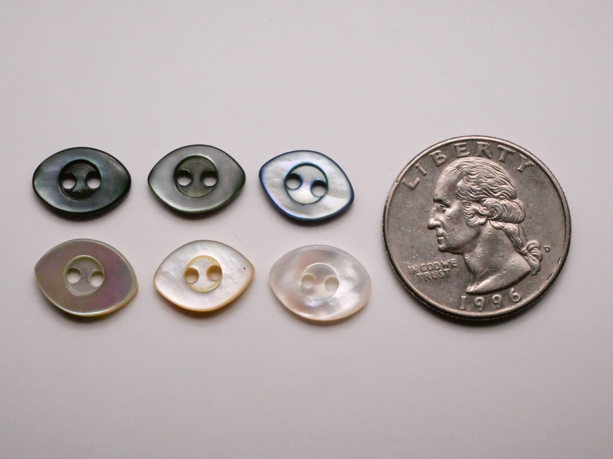 Eye Shape Blue-Green or White Mother of Pearl Shell Button Various 9x13mm