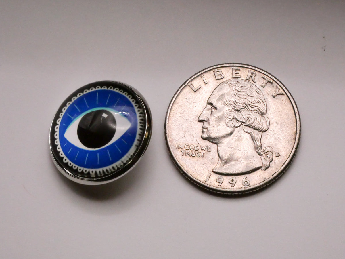 Blue Eye Lace Design Glass Silver Metal Button 20mm