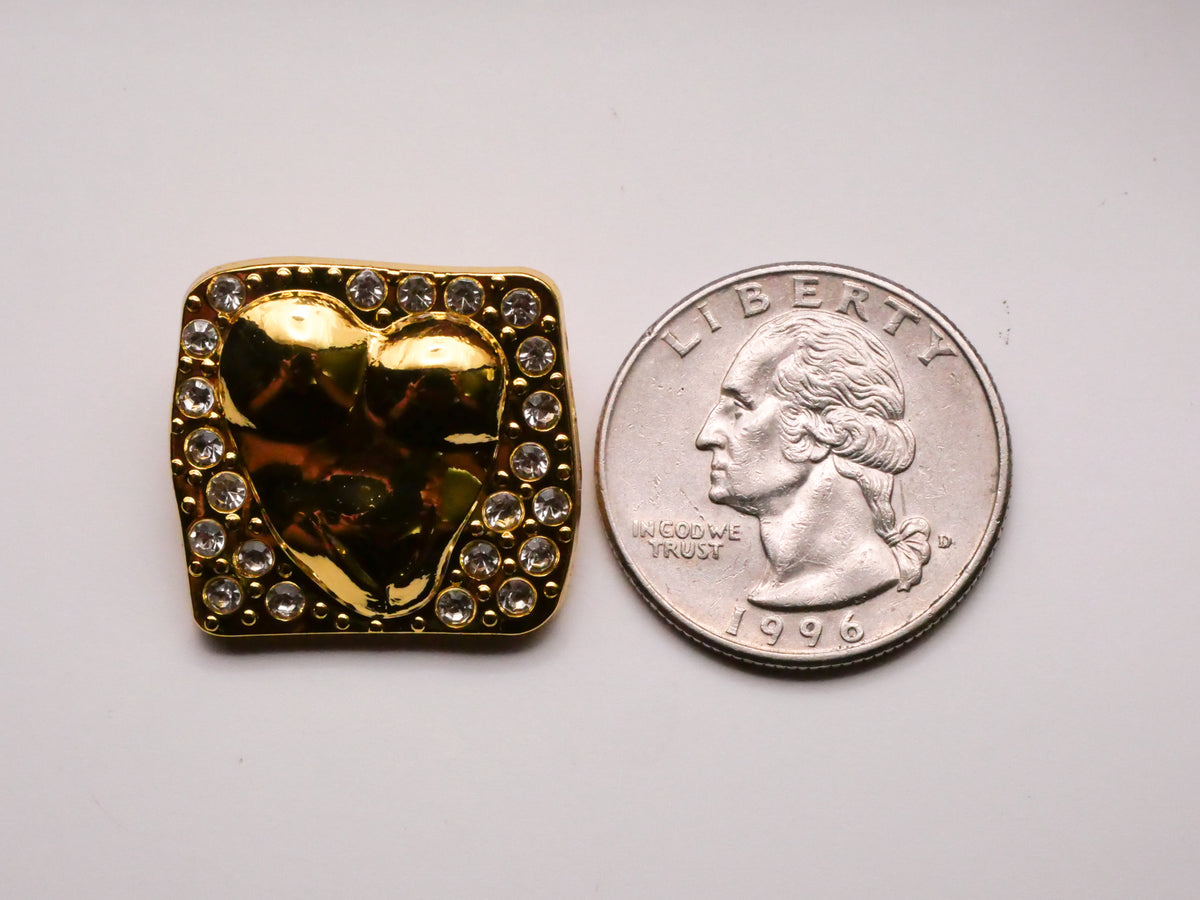 Heart Shape Body Abdomen Chest Rhinestone Gold Colored Metal Button 22x24mm