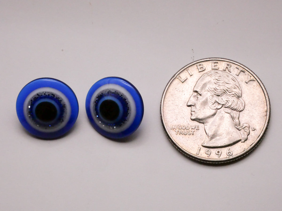 Evil Eye Glitter Blue White Plastic Pair of Buttons 13mm
