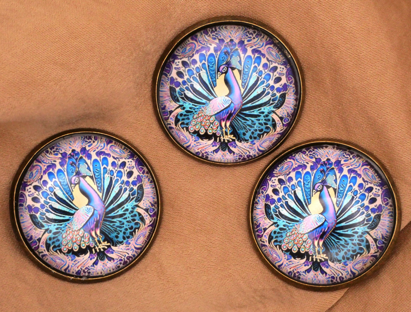Jewel-Toned Peacock Glass Dome Button 28mm