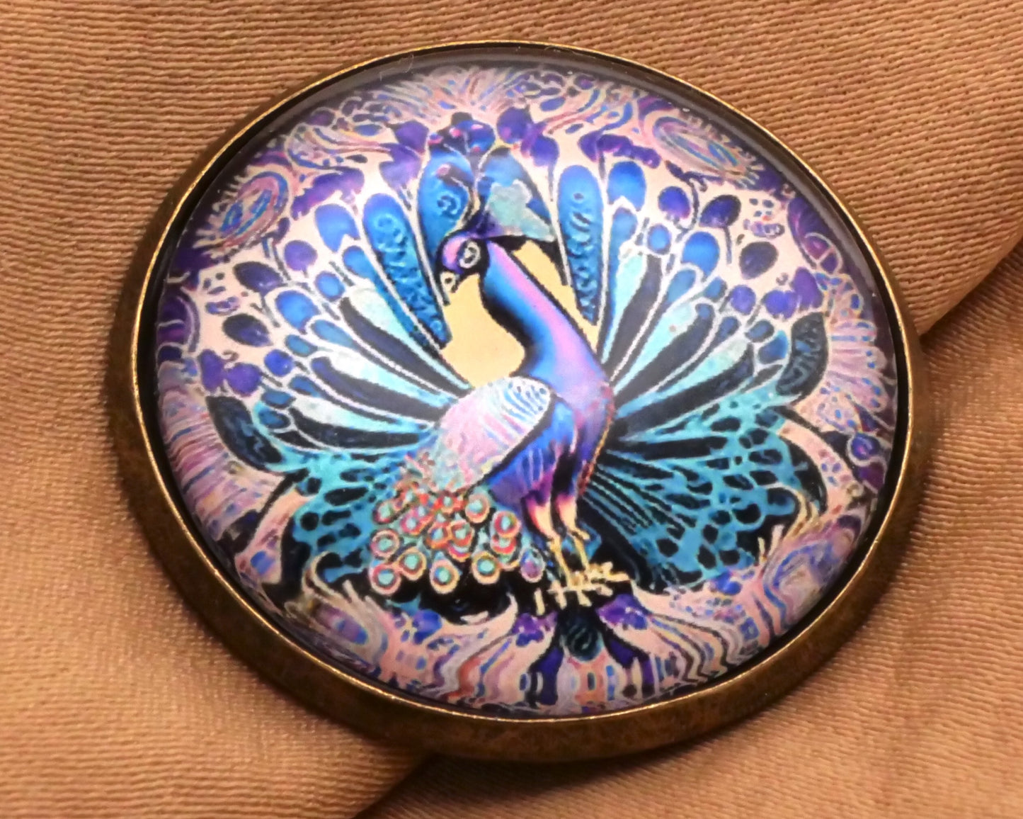 Jewel-Toned Peacock Glass Dome Button 28mm