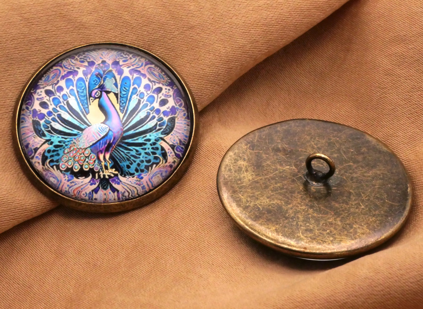 Jewel-Toned Peacock Glass Dome Button 28mm
