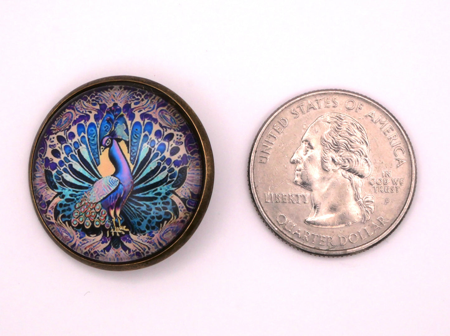Jewel-Toned Peacock Glass Dome Button 28mm