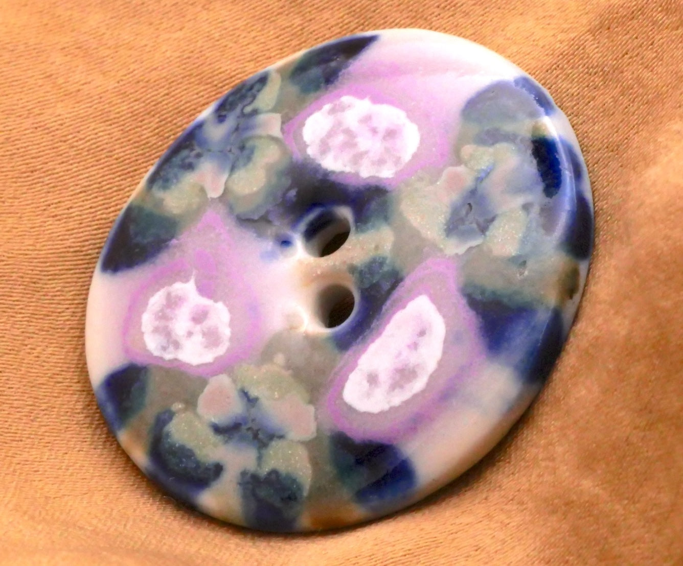 Floral Triad Hand-Painted Glazed Ceramic Sew-Thru Button 31mm