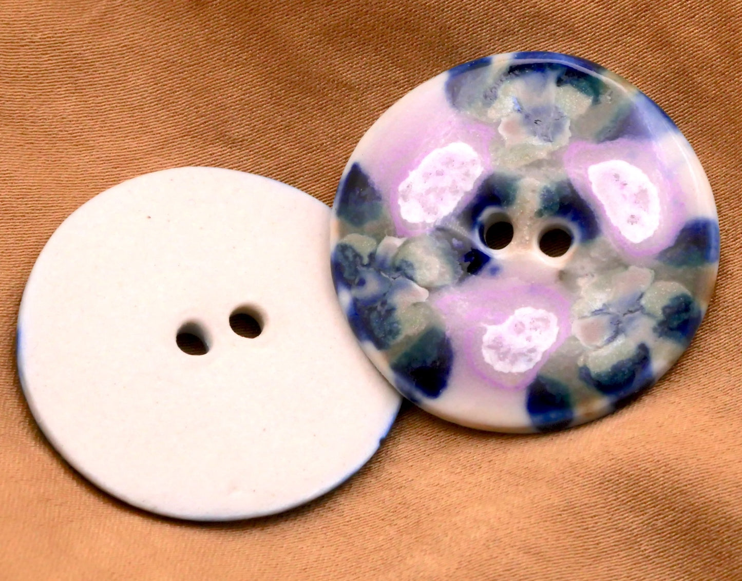 Floral Triad Hand-Painted Glazed Ceramic Sew-Thru Button 31mm