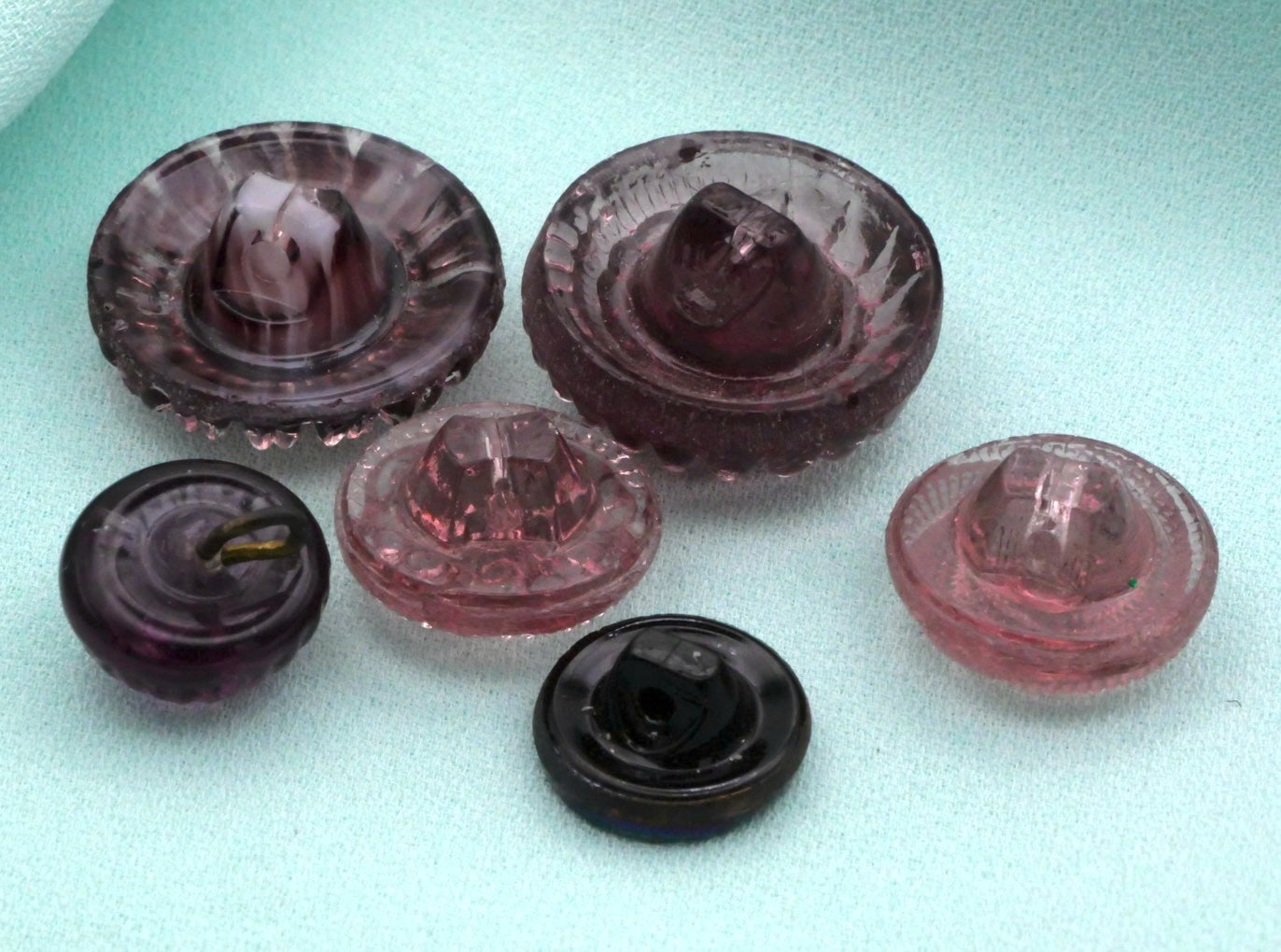 Purple Swirls Glass Set of Six Buttons 11-18mm
