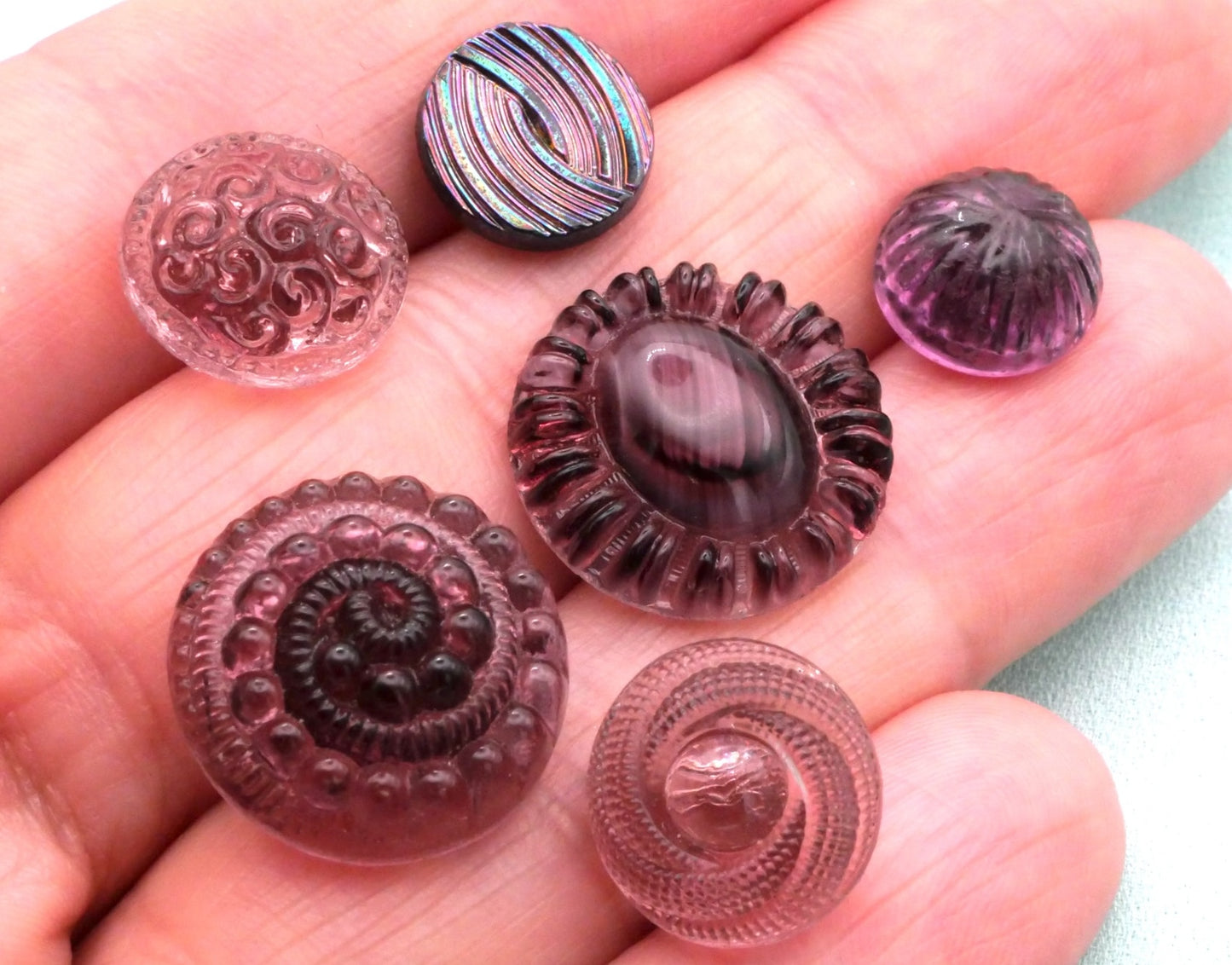 Purple Swirls Glass Set of Six Buttons 11-18mm