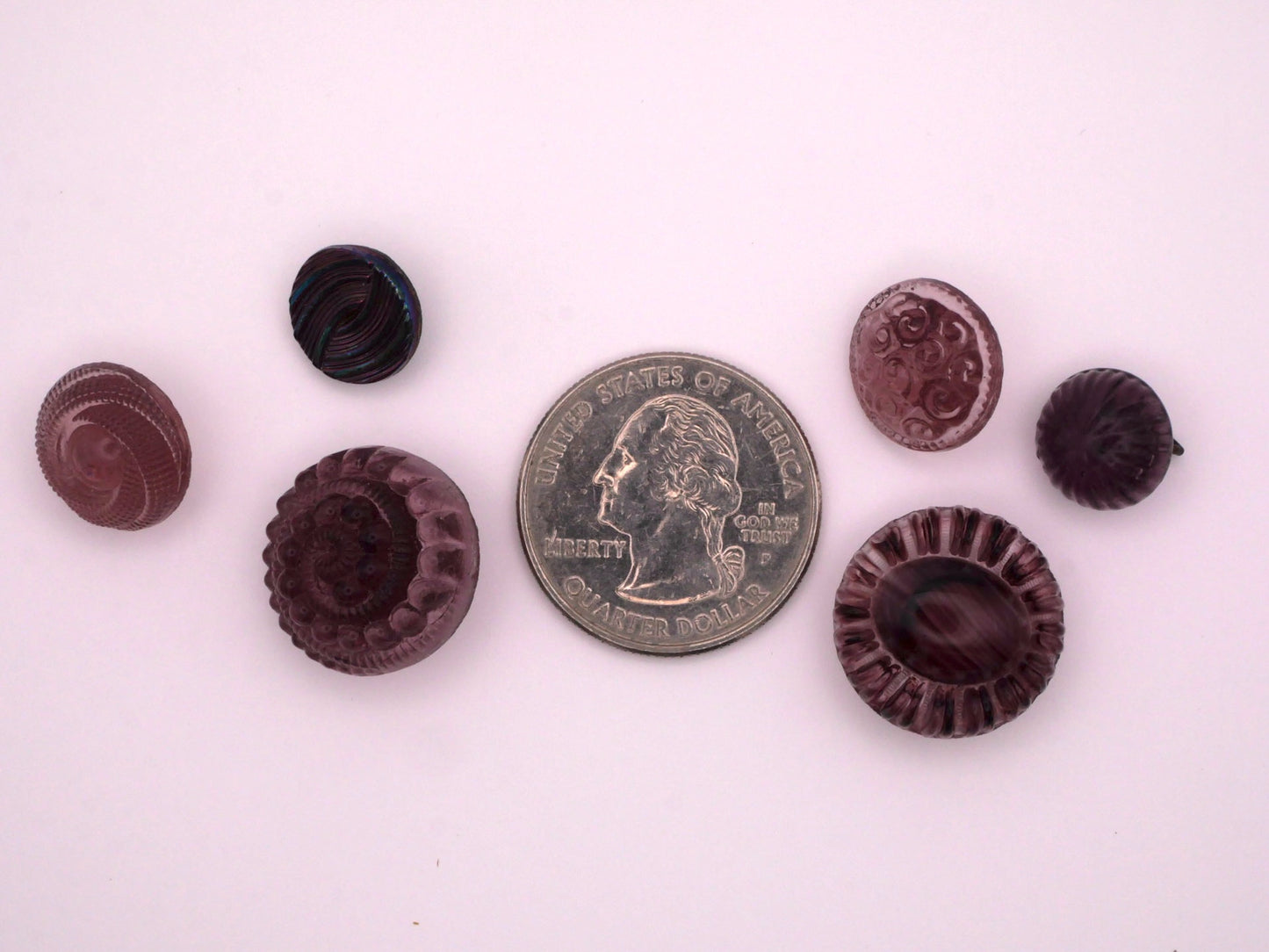 Purple Swirls Glass Set of Six Buttons 11-18mm