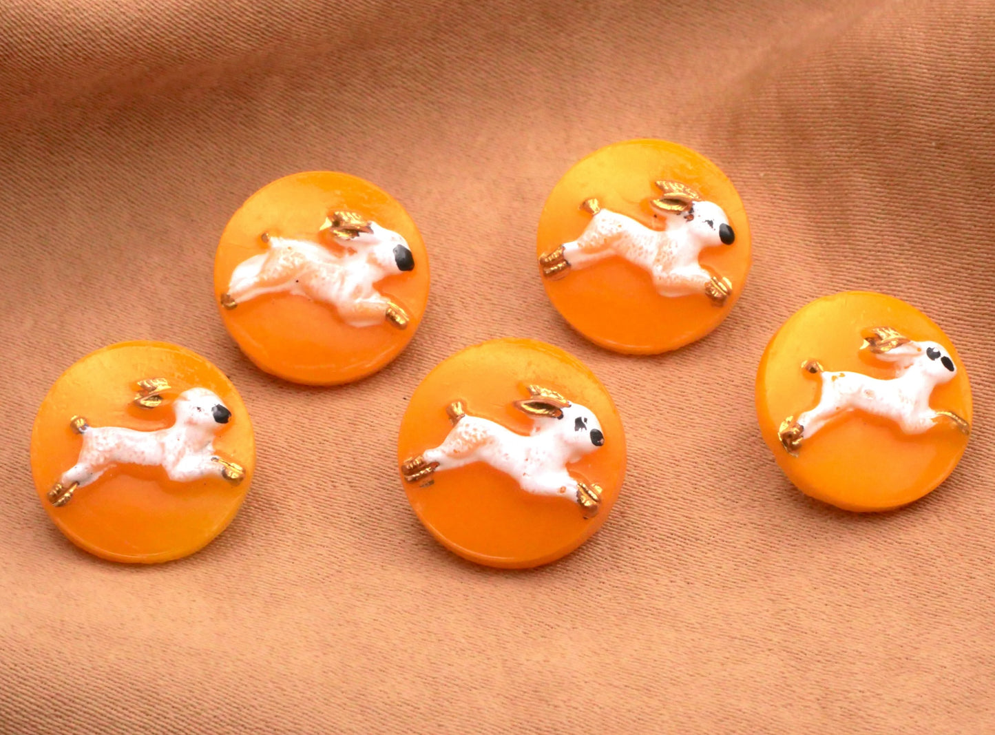 Bunny Rabbit Running Yellow Glass Hand-Painted Vintage Button 13mm