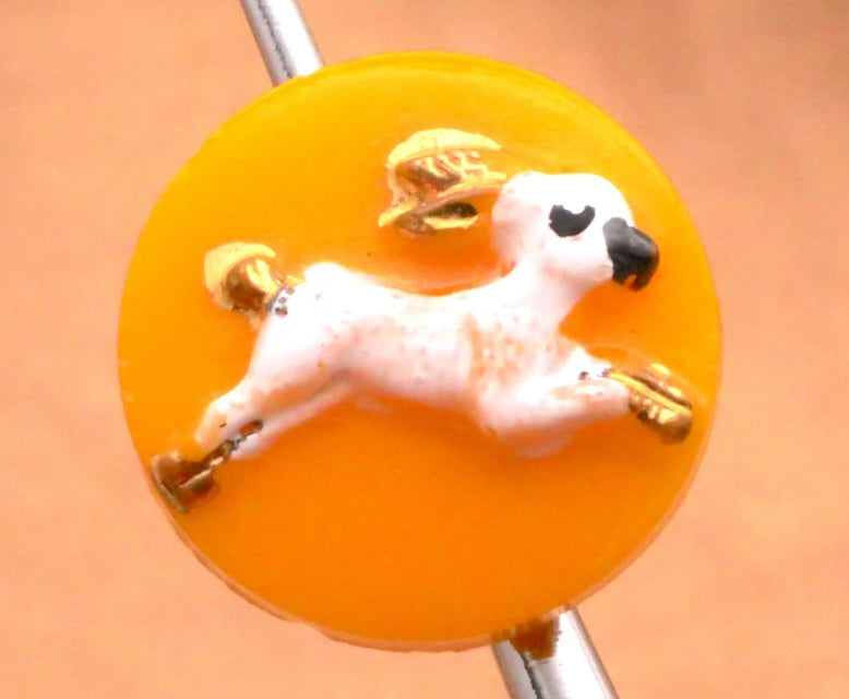 Bunny Rabbit Running Yellow Glass Hand-Painted Vintage Button 13mm