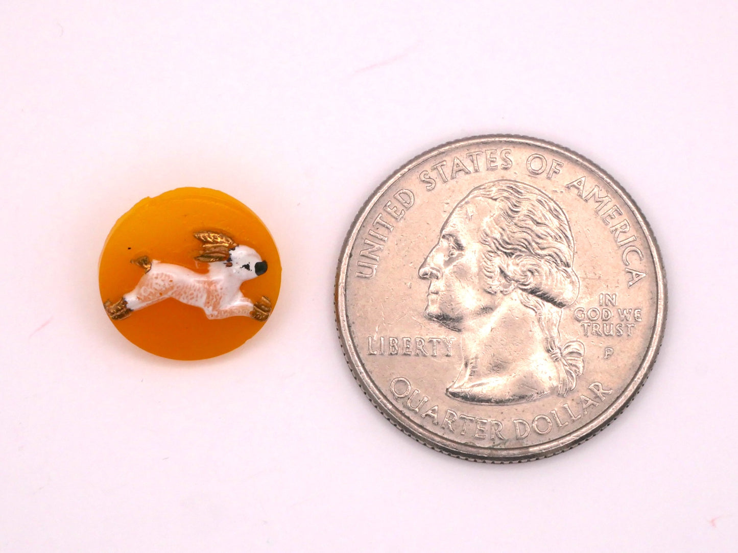 Bunny Rabbit Running Yellow Glass Hand-Painted Vintage Button 13mm