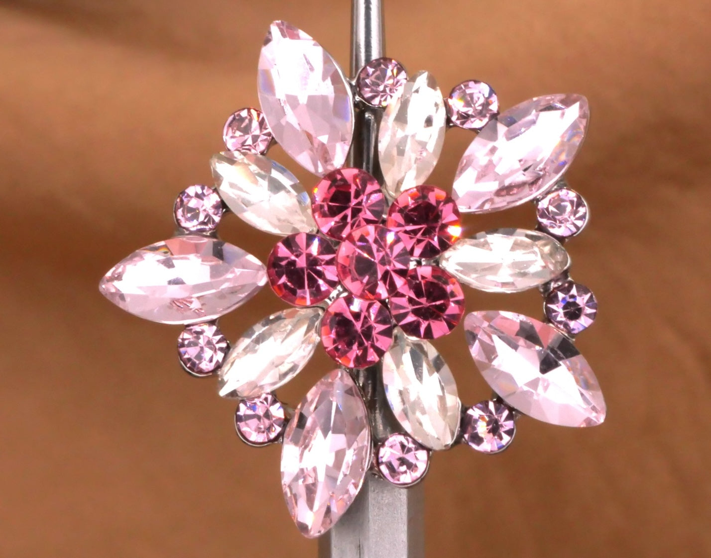 Rhinestone Pink Glass Star Metal Button 25mm