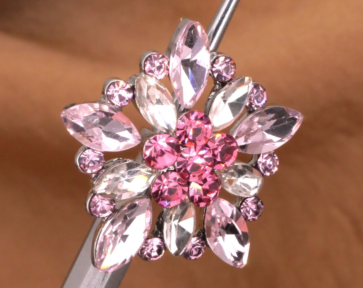 Rhinestone Pink Glass Star Metal Button 25mm