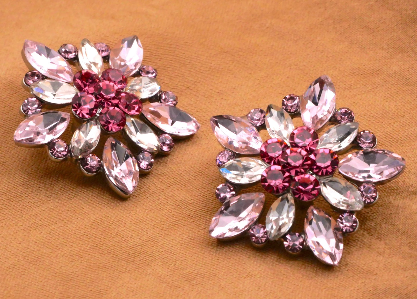 Rhinestone Pink Glass Star Metal Button 25mm