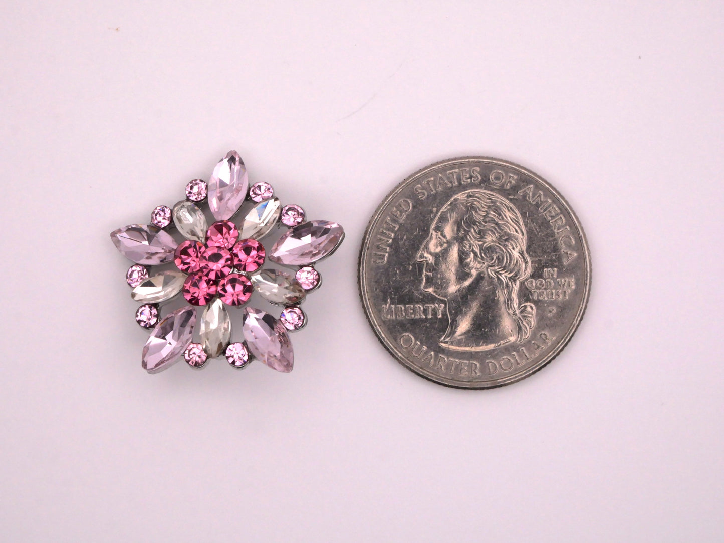 Rhinestone Pink Glass Star Metal Button 25mm