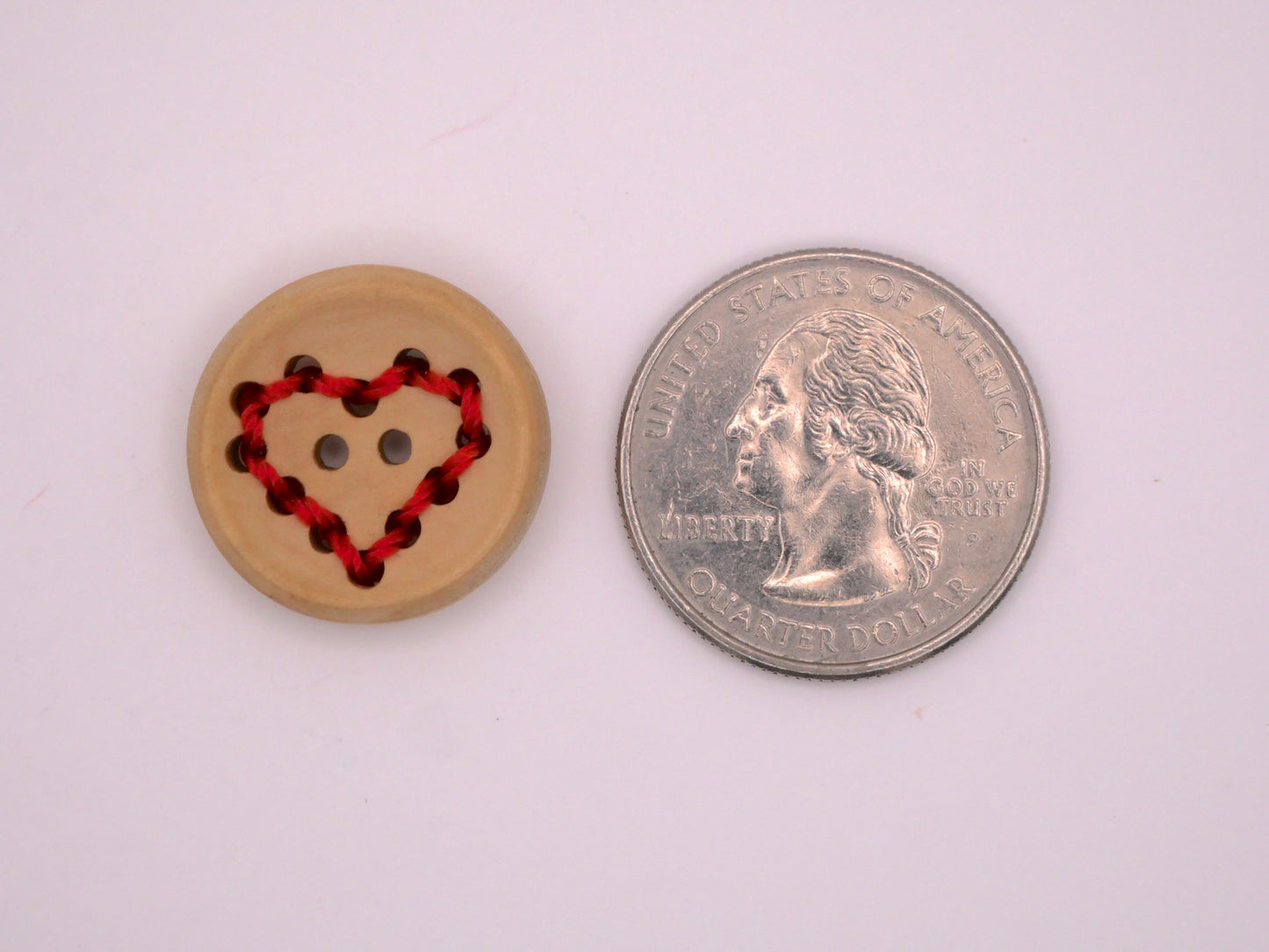 Heart Sewn Colored Thread Wood Set of Five Buttons Various 20mm