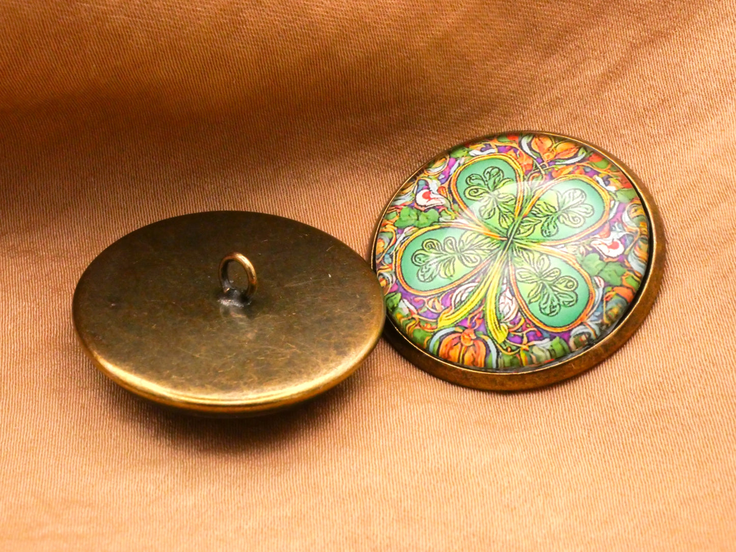 Art Nouveau Colorful Shamrock Clover Glass Dome Button 27mm