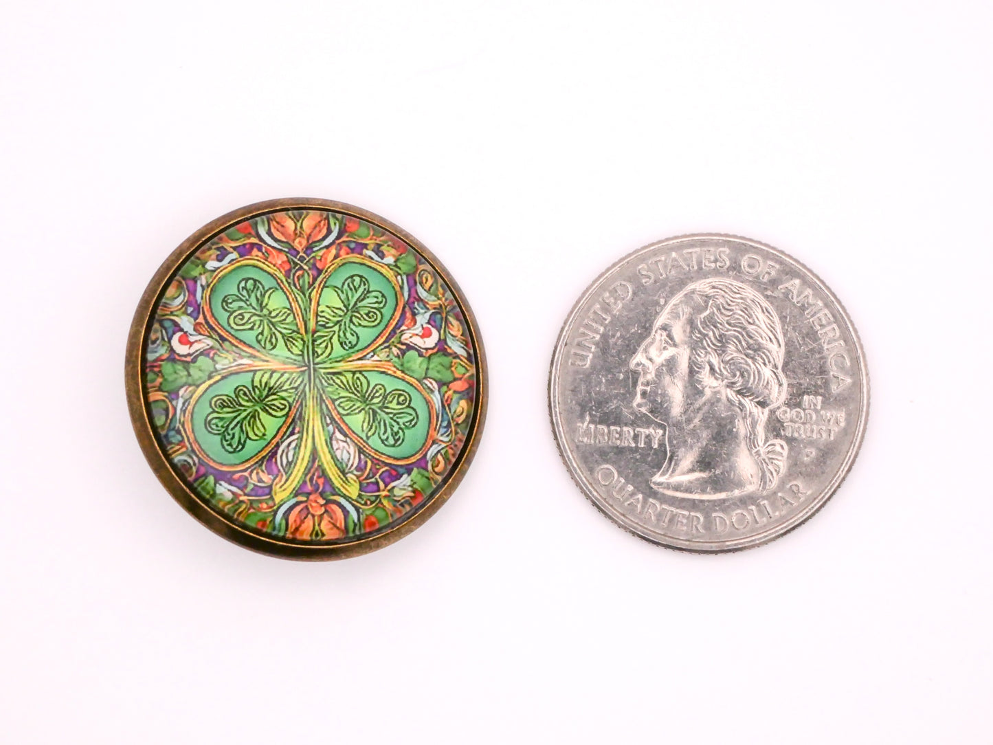 Art Nouveau Colorful Shamrock Clover Glass Dome Button 27mm