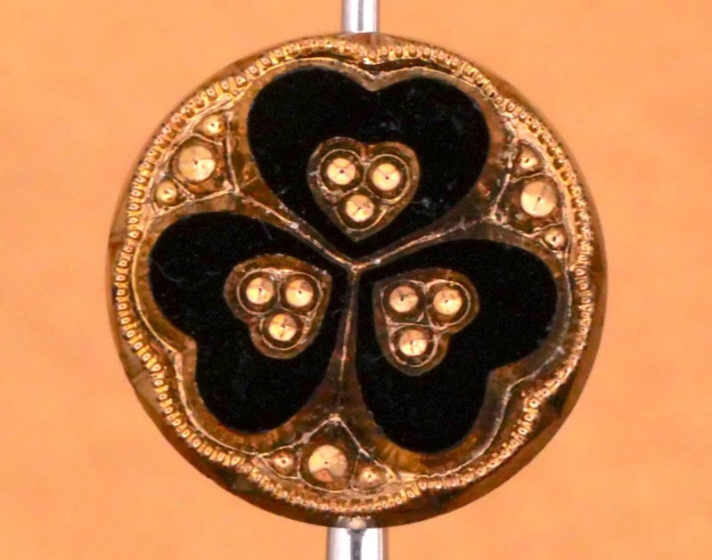 Shamrock Clover Black Gold Glass Vintage Button Various 14-18mm