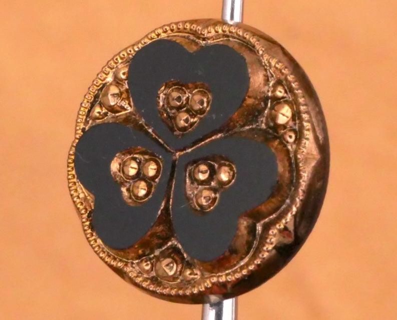 Shamrock Clover Black Gold Glass Vintage Button Various 14-18mm