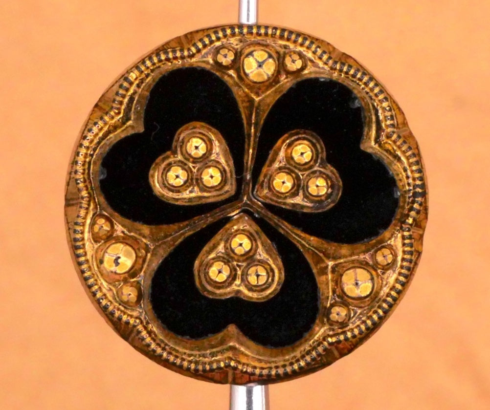 Shamrock Clover Black Gold Glass Vintage Button Various 14-18mm