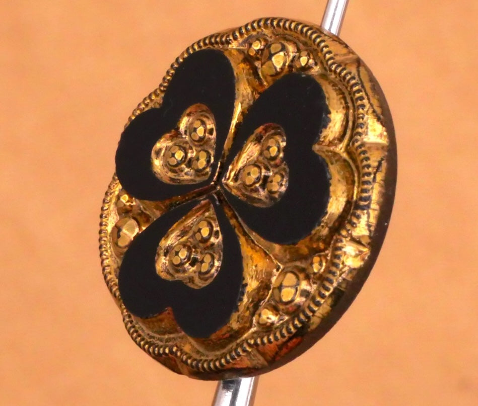 Shamrock Clover Black Gold Glass Vintage Button Various 14-18mm