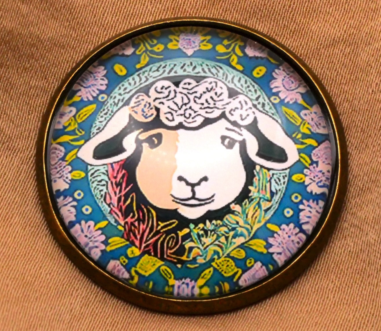 Curly Sheep Lamb Flower Garden Glass Dome Button 27mm