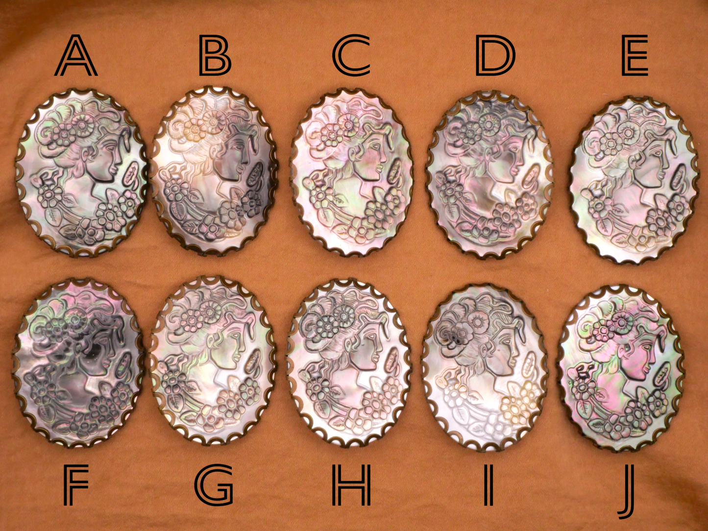 Cameo Art Nouveau Smoky Mother of Pearl Large Metal Button Various 31x41mm
