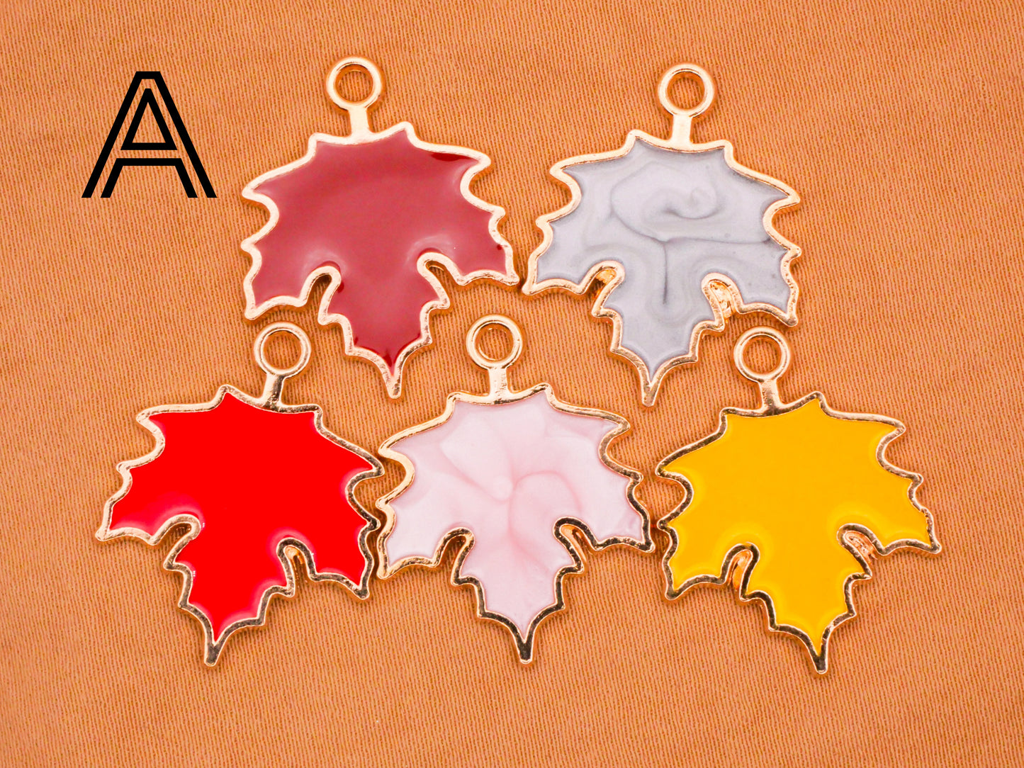 Leaf Leaves Fall Colors Enamel Metal Set of Five Charms Embellishments Various 19x24mm