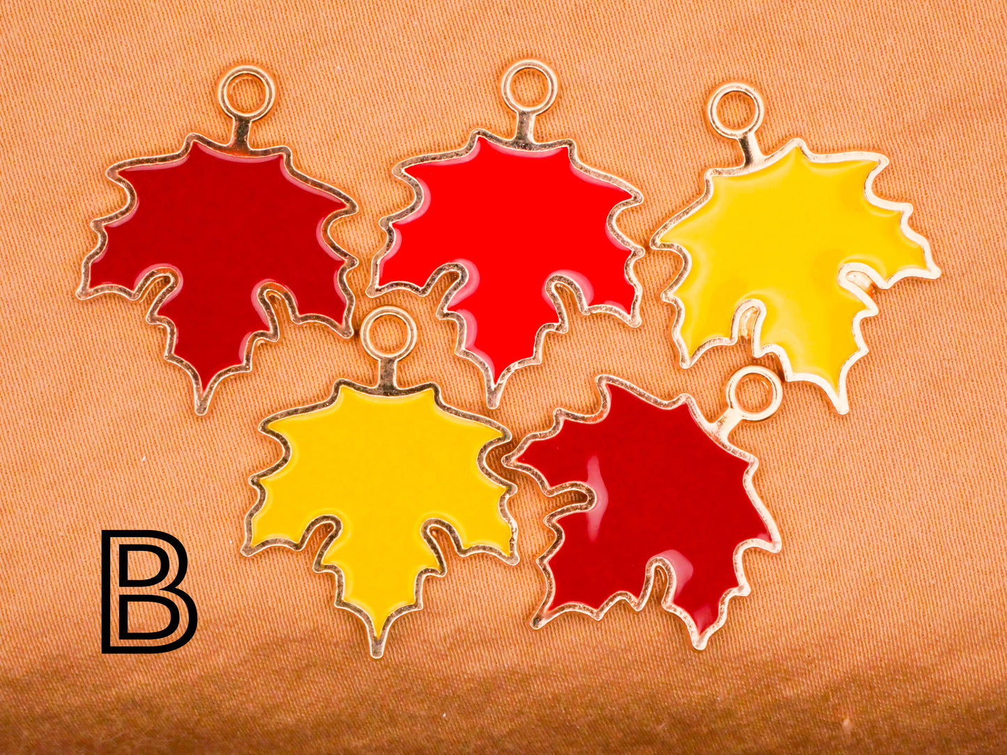 Leaf Leaves Fall Colors Enamel Metal Set of Five Charms Embellishments Various 19x24mm