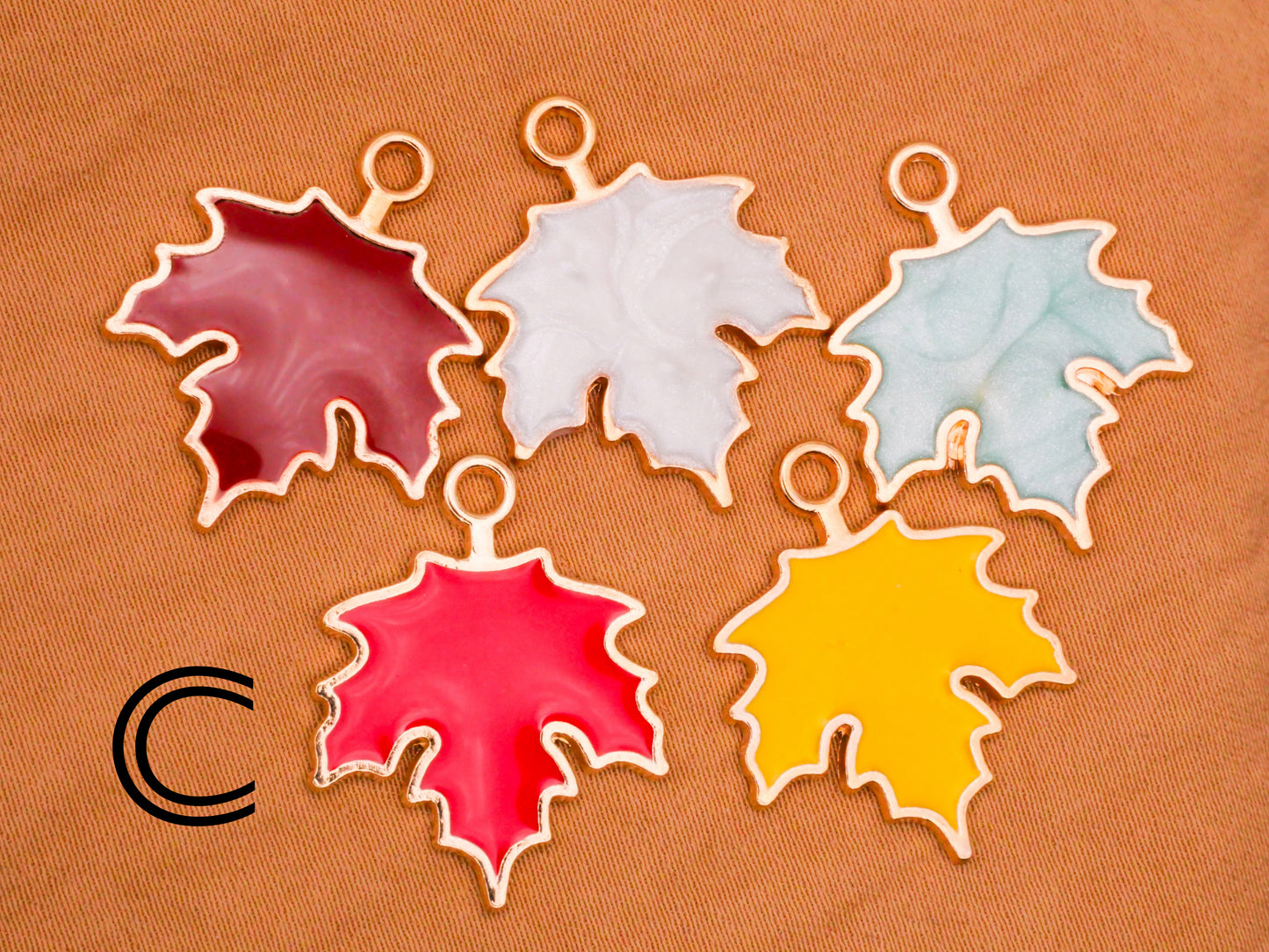Leaf Leaves Fall Colors Enamel Metal Set of Five Charms Embellishments Various 19x24mm