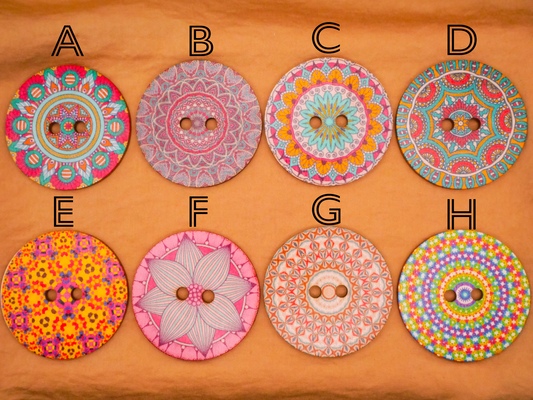 Tribal Mandala Colorful Extra-Large Wood Button Various 50mm