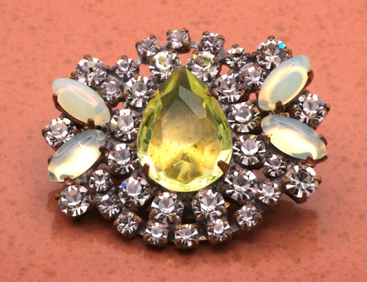 Uranium Teardrop Rhinestone Large Vintage Czech Button 33x44mm