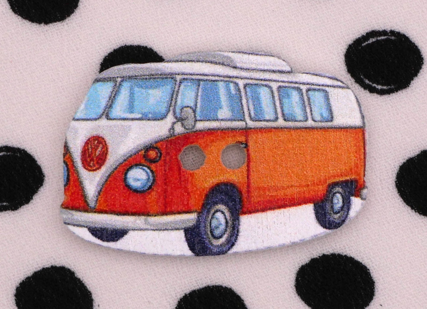 Retro Orange VW Bus Wooden Buttons Set of Five 18x27mm