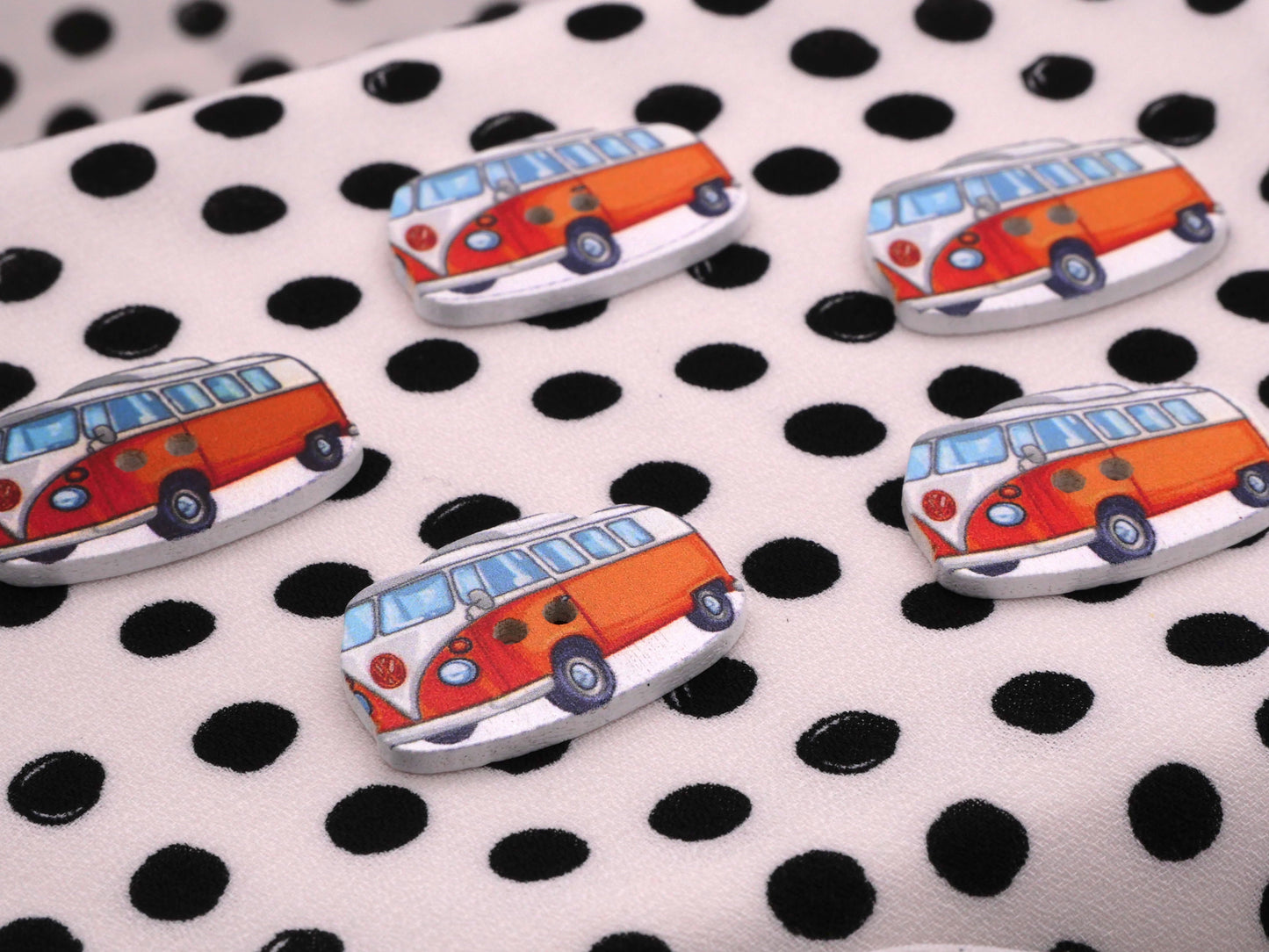 Retro Orange VW Bus Wooden Buttons Set of Five 18x27mm