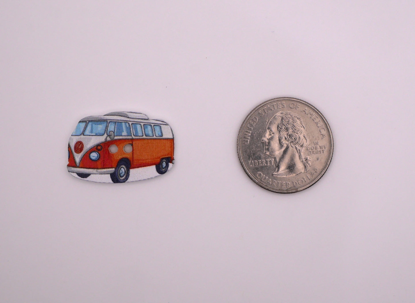 Retro Orange VW Bus Wooden Buttons Set of Five 18x27mm