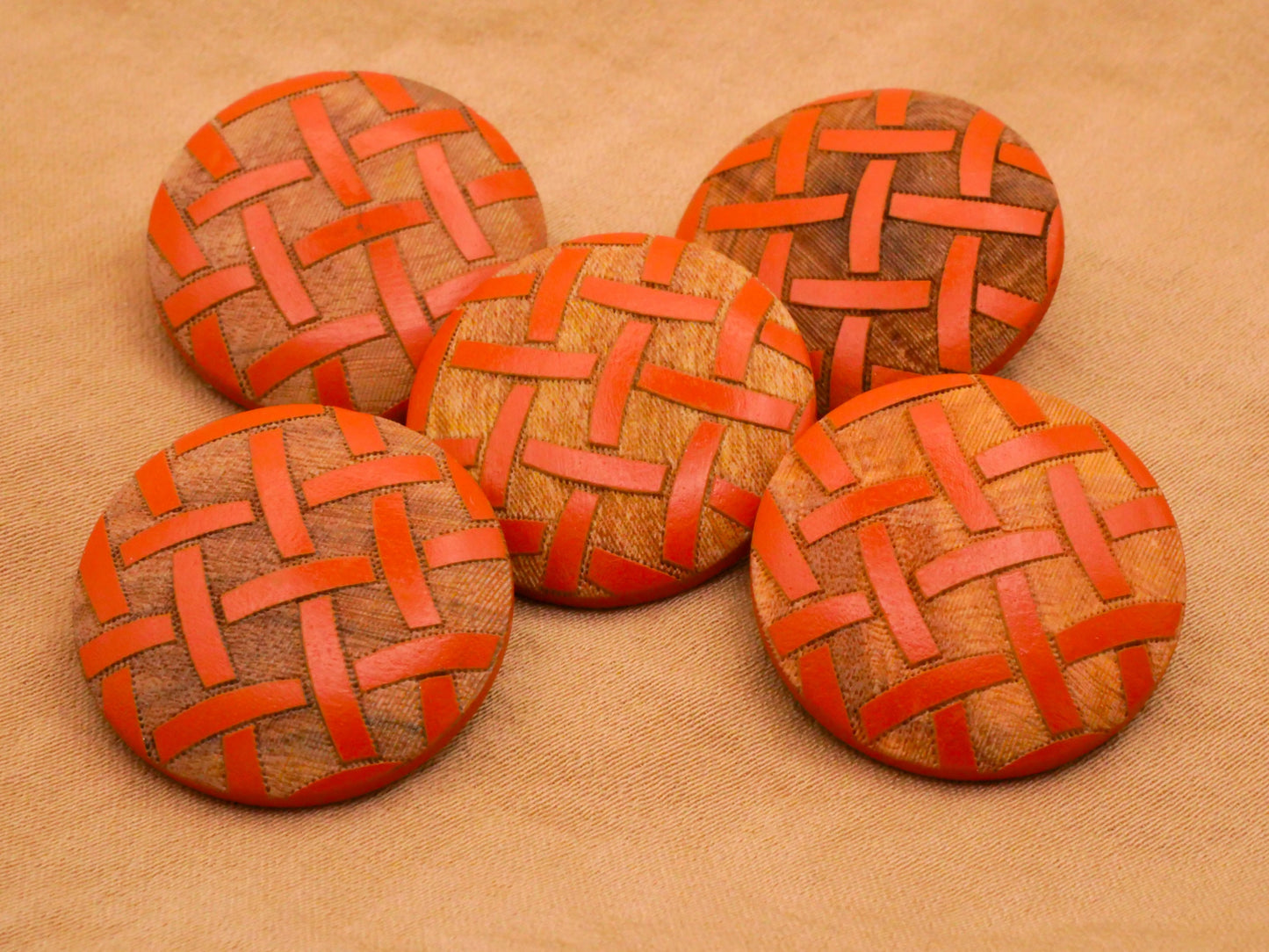 Wood Carved Orange Weave Looks Like Leather Vintage Buttons 23mm