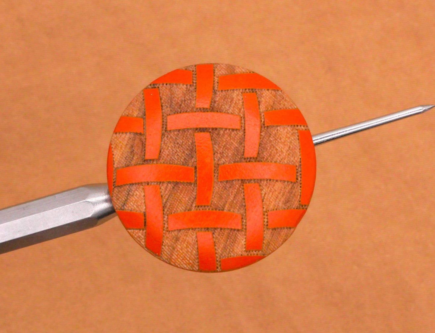 Wood Carved Orange Weave Looks Like Leather Vintage Buttons 23mm